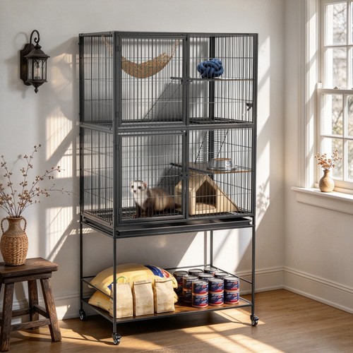 Rolling dual unit ferret cage - rolling,