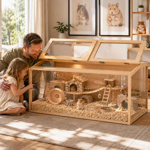 Size wooden hamster cage - wooden,